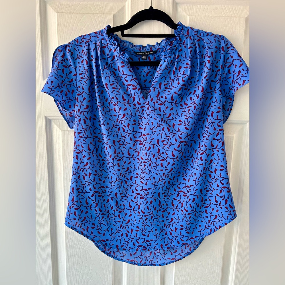 41 Hawthorn Blue and Dark Pink Patterned Blouse